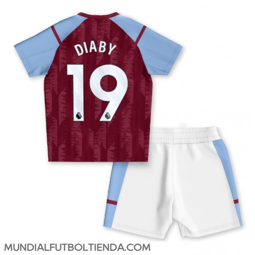 Camiseta Aston Villa Moussa Diaby #19 Primera Equipación Replica 2023-24 para niños mangas cortas (+ Pantalones cortos)